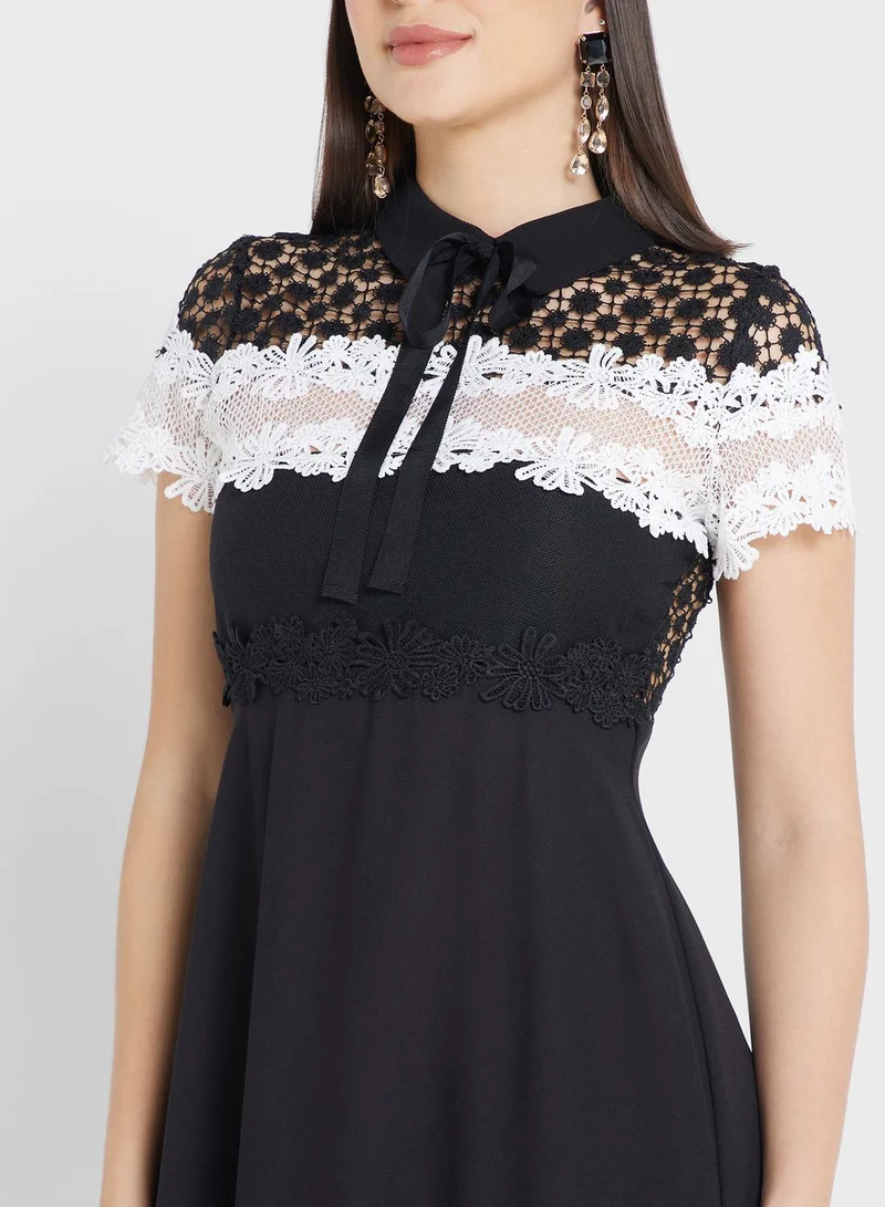 ELLA Lace Accent Midi Dress