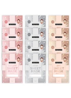 Freeman Freeman Limited Edition Christmas Metallic Sheet Masks Variety 12 Pack Luminizing Gold Purifying Silver Soothing Rose Gold Perfect for Wife Spouse Girlfriend or Daughter 