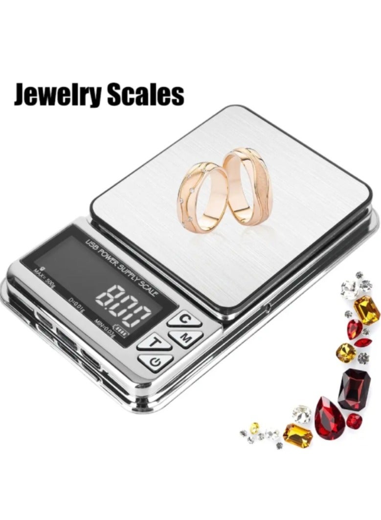 AROAQ High Precision Electronic Scale 500g LCD Digital Scale USB Charging Stainless Pocket Kitchen Scale - Image 2