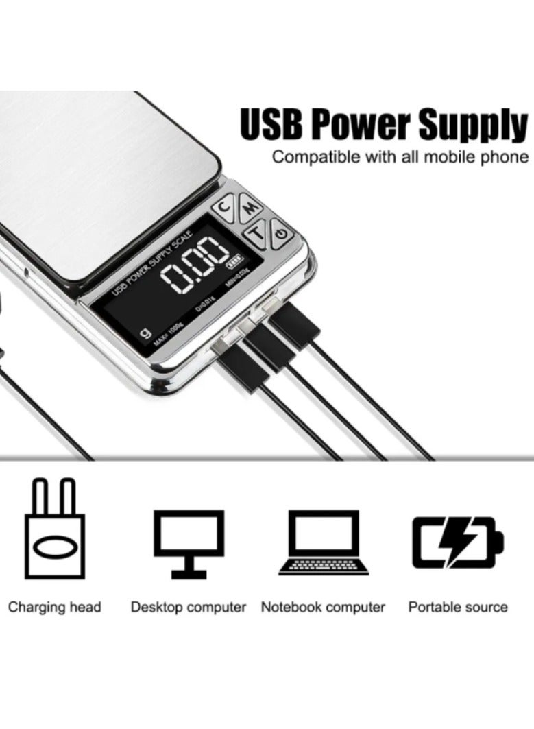 AROAQ High Precision Electronic Scale 500g LCD Digital Scale USB Charging Stainless Pocket Kitchen Scale - Image 5