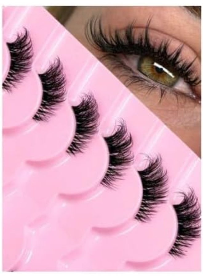 نصف رموش صناعية مع شريط شفاف، رموش عين القطة بمظهر طبيعي، 9أزواج - Image 1