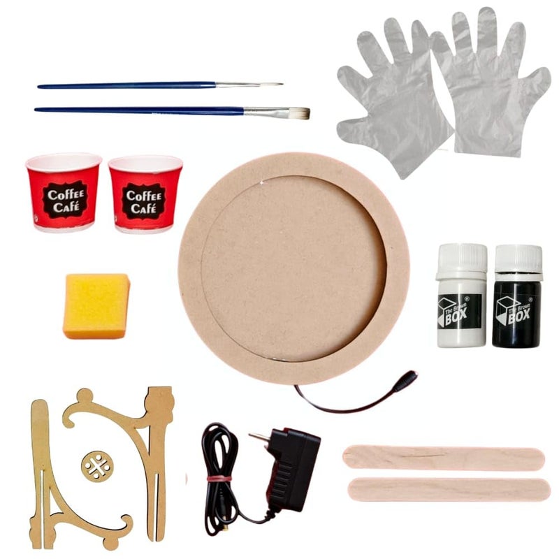 The brown box طقم صنع مصباح القمر مع ضوء LED للحرف اليدوية والديكور المنزلي | يشمل قاعدة MDF، حامل Easel، ألوان، مسحوق معجون وفرشاة | تغليف صندوق هدايا - Image 1