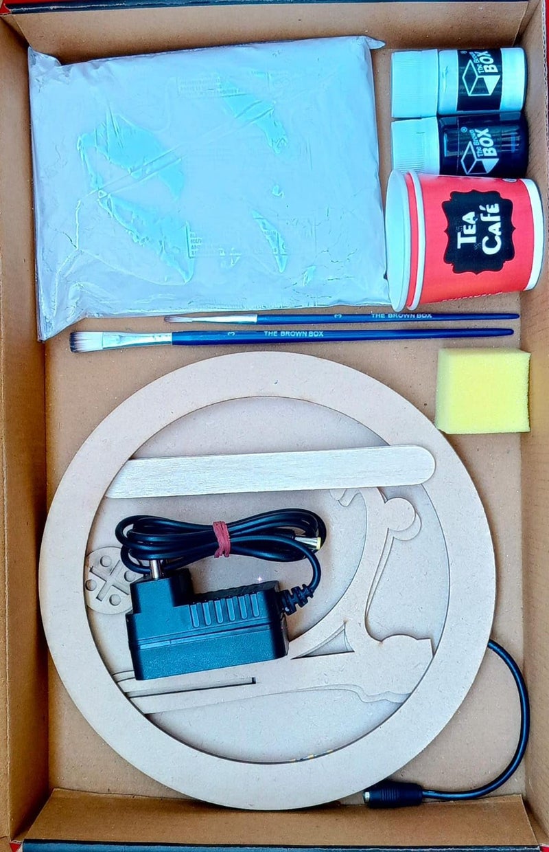 The brown box طقم صنع مصباح القمر مع ضوء LED للحرف اليدوية والديكور المنزلي | يشمل قاعدة MDF، حامل Easel، ألوان، مسحوق معجون وفرشاة | تغليف صندوق هدايا - Image 4