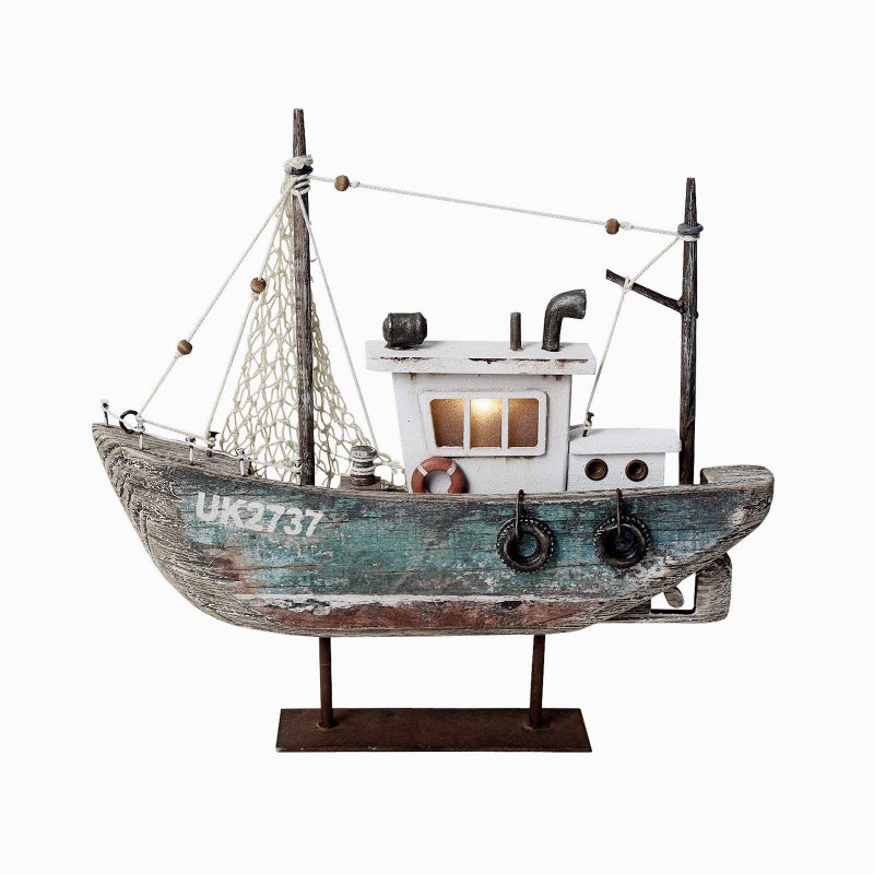 K KILIPES K KILIPES 933 H Nautical Wood Sailboat with LED Light  Rustic Wooden Boat Decoration  Decorative Sailing Boat Model  Beach Theme Home Decor 