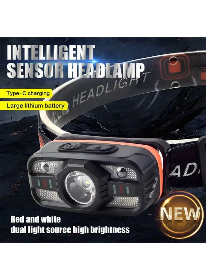 مصباح رأس LED خارجي قابل لإعادة الشحن باللون الأسود - 6 أوضاع إضاءة - مصباح رأس COB - Image 2