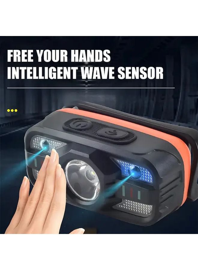 مصباح رأس LED خارجي قابل لإعادة الشحن باللون الأسود - 6 أوضاع إضاءة - مصباح رأس COB - Image 3