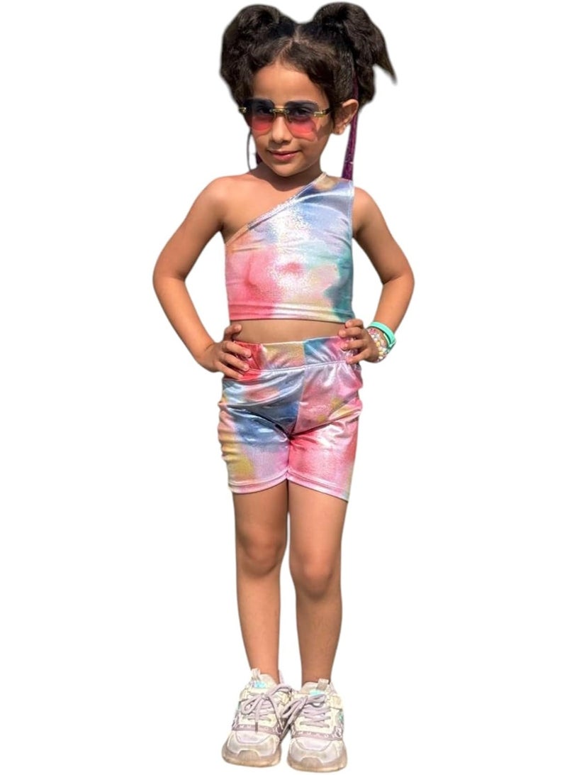 Lycra Set of 2 Pieces Gymnastics Ballet Crop Shoulder Shorts
