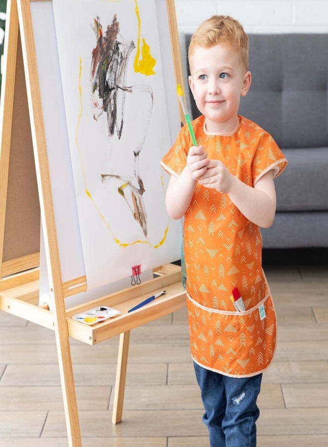Bumkins Short Sleeve Smock, Toddler Reusable Waterproof Bib for Girls and Boys Ages 3-7 Years, Junior Childrens, Kids Paint Apron, Arts, Crafts and Play with Pocket, Soft Fabric, Boho Orange - Image 2