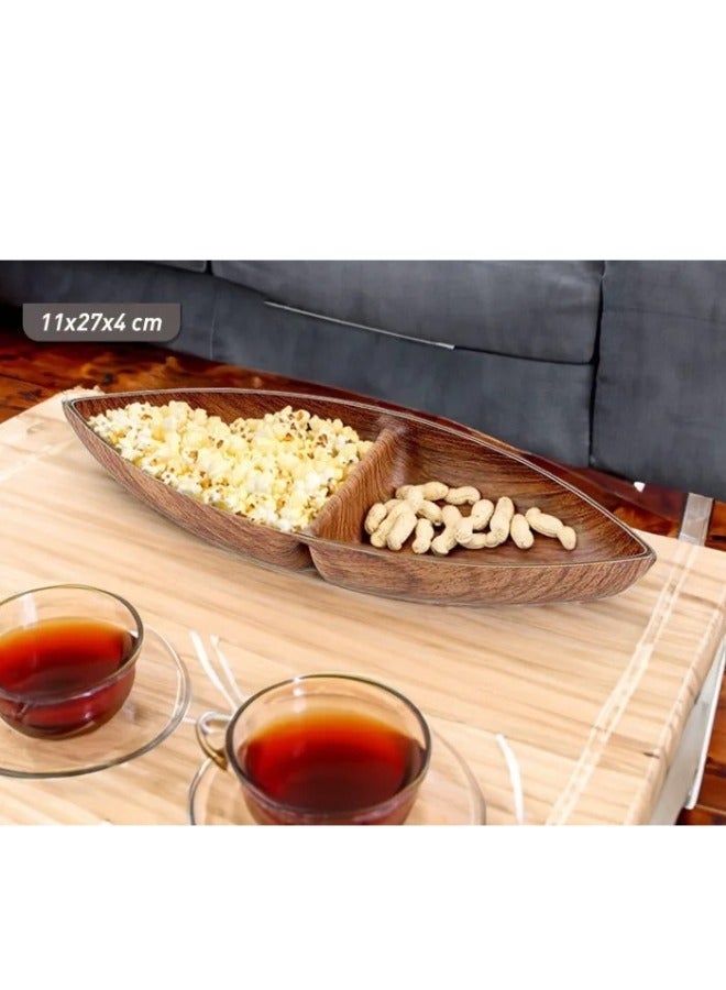 Evelin Luxury Wooden Design Divided Serving Platter - Perfect for Appetizers and Snacks Adds an Elegant Look to Your Home 27*11*4 cm (Shatterproof)  - Image 5