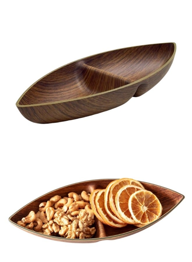 Evelin Luxury Wooden Design Divided Serving Platter - Perfect for Appetizers and Snacks Adds an Elegant Look to Your Home 27*11*4 cm (Shatterproof)  - Image 1