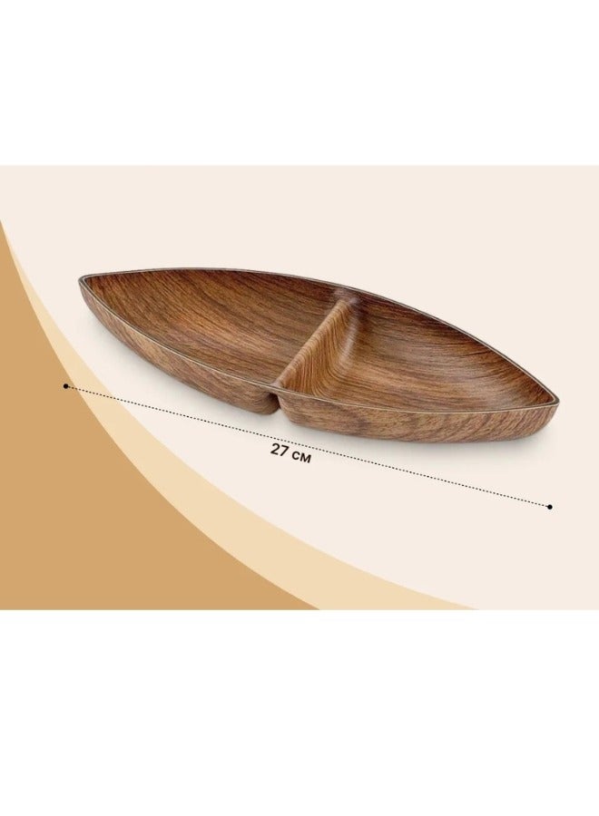 Evelin Luxury Wooden Design Divided Serving Platter - Perfect for Appetizers and Snacks Adds an Elegant Look to Your Home 27*11*4 cm (Shatterproof)  - Image 3