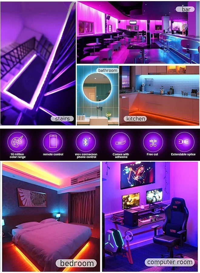 كوزينيست أضواء شريط LED بلوتوث 10 متر، أضواء LED متغيرة الألوان RGB مع تطبيق وجهاز تحكم عن بُعد، شريط LED مرن مع تزامن الموسيقى لغرفة النوم، غرفة المعيشة، التلفاز، المطبخ وزينة المنزل DIY - Image 4