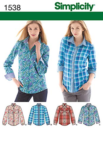 Simplicity 1538 Womens Button Up Shirt Sewing Patterns Sizes 1422