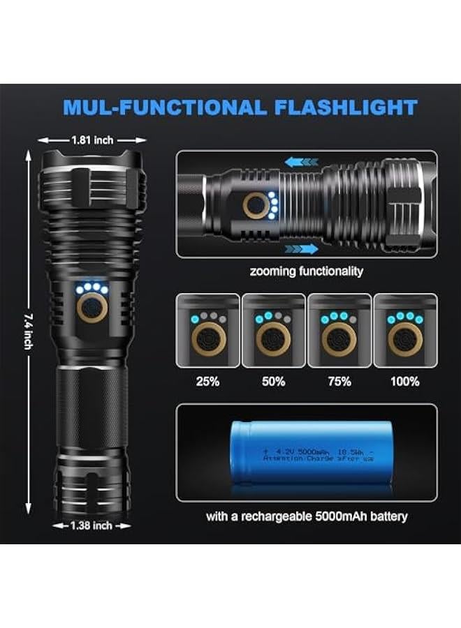 Rechargeable LED Flashlights High Lumens Tactical Flashlight with Zoomable Super Bright Waterproof Flashlights for Emergencies,Camping,Hiking,Home - Image 2