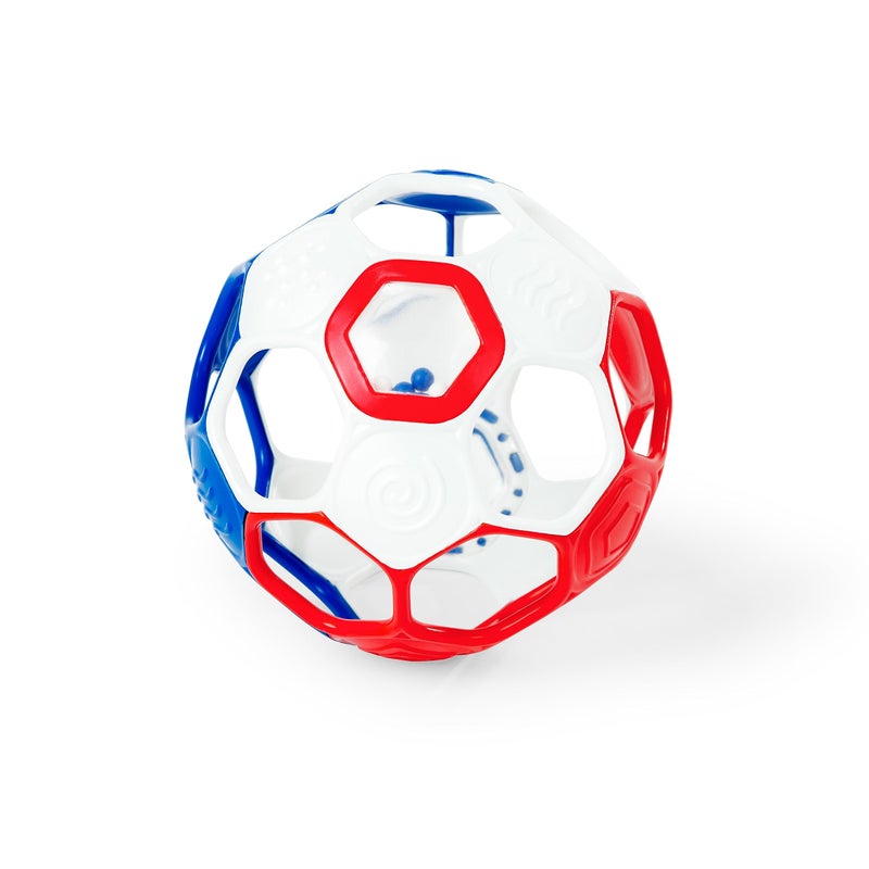 Bright Starts Oball Grippin' Goals Rattle Soccer Ball - Red, White & Blue, Easy-Grasp Toy for Newborn and Up - Image 1