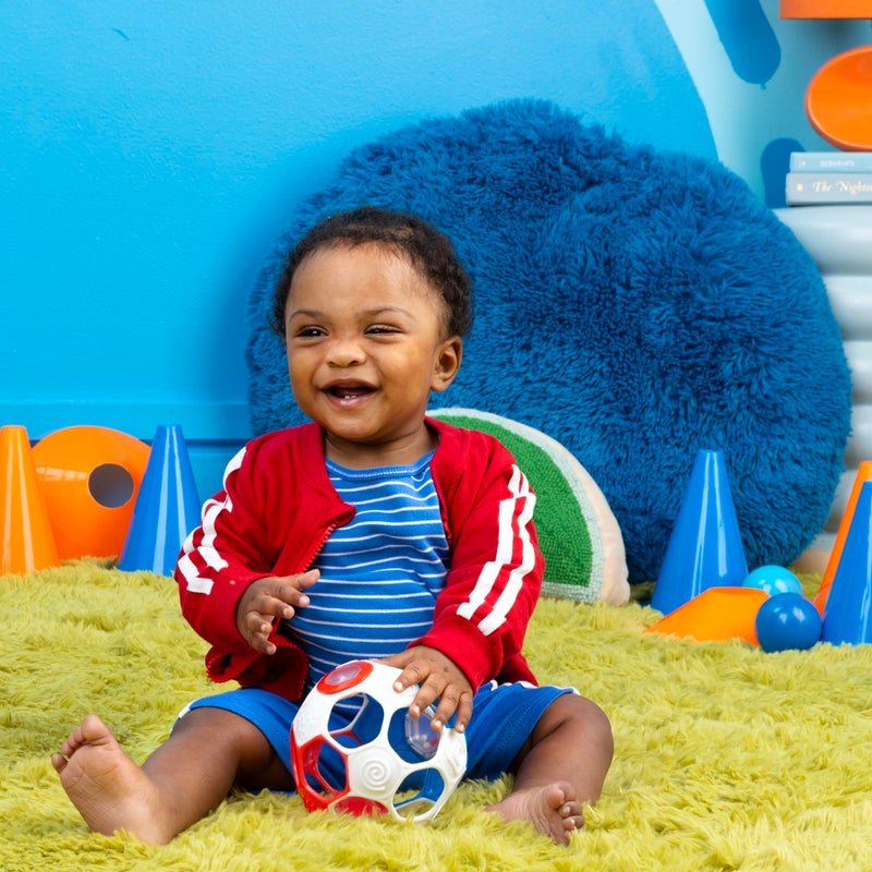 Bright Starts Oball Grippin' Goals Rattle Soccer Ball - Red, White & Blue, Easy-Grasp Toy for Newborn and Up - Image 2