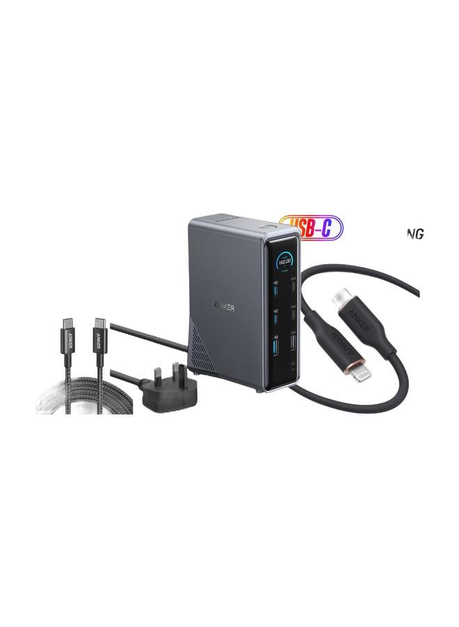 Anker Prime Charging Docking Station, 14-Port with 160W Max Output and Built-In GaN AC-DC Power, 10Gbps Data Transfers, Real-Time Smart Interface, Dual 4K Displays for MacBook, Dell, Phones, and More & PowerLine III Flow, USB C to Lightning Cable for iPhone 14 Pro Max /14/14 Pro/13/12/11/X/XS/XR / 8 Plus, AirPods Pro, (6 ft) [Apple MFi Certified] Supports Power Delivery, Silica Gel & USB C to USB C Cable, Type C Charging Cord Fast Charge(10FT,100W), for iPhone 17/17 pro, MacBook and More(USB 2.0,Black) Bundle - Image 1