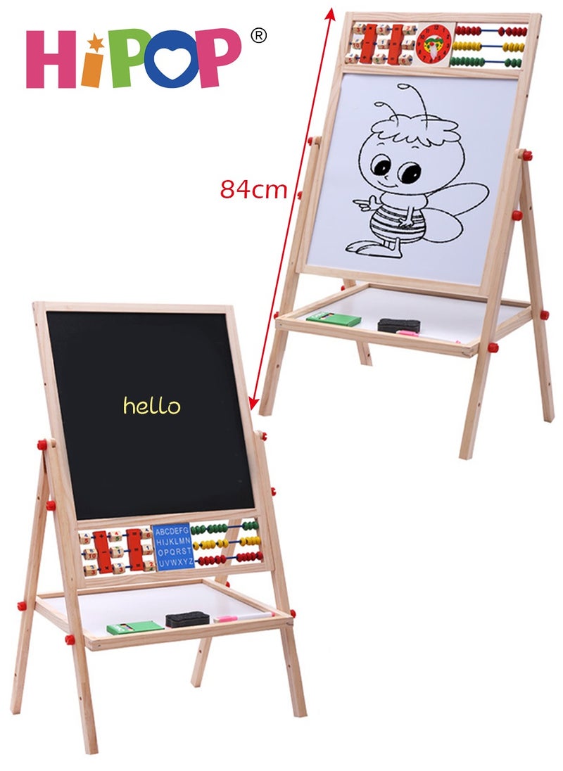 HIPOP - Adjustable Kids Wooden Art Easel with Beads and Digital Algorithms,Available on Both Sides,Clean and Dust-Free,Standing Magnetic Drawing Board Up to 84cm - Image 1
