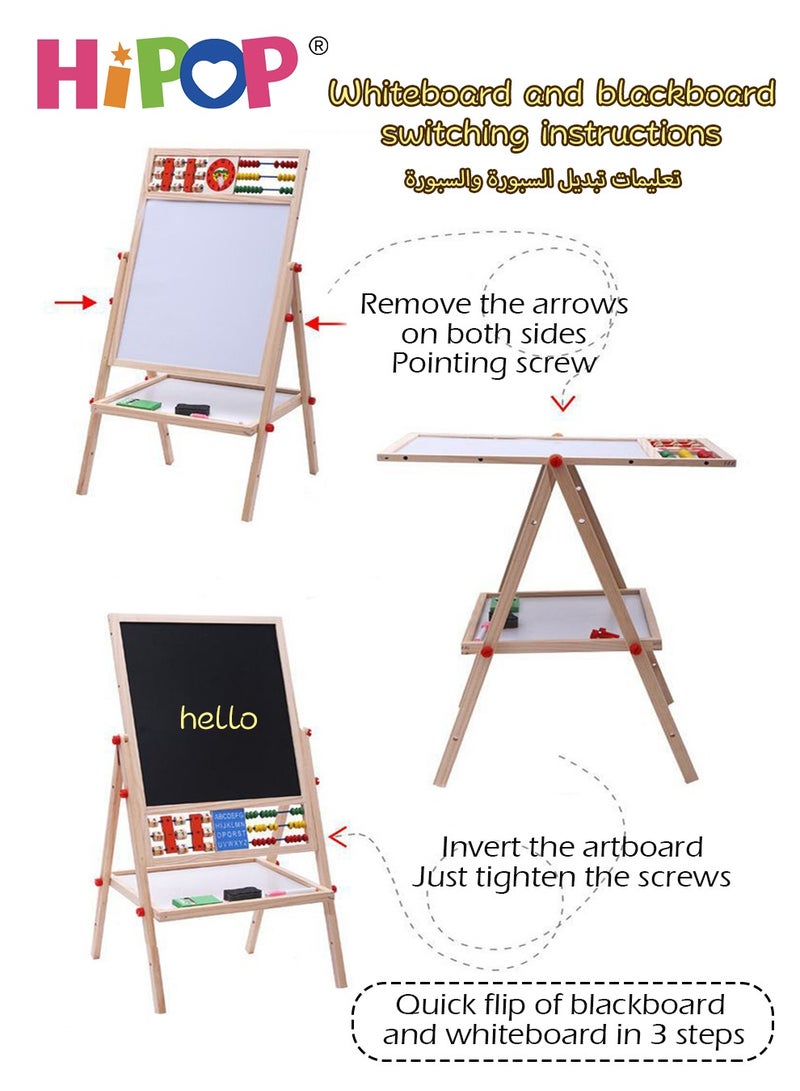 HIPOP Adjustable Kids Wooden Art Easel with Beads and Digital Algorithms,Available on Both Sides,Clean and Dust-Free,Standing Magnetic Drawing Board - Image 2