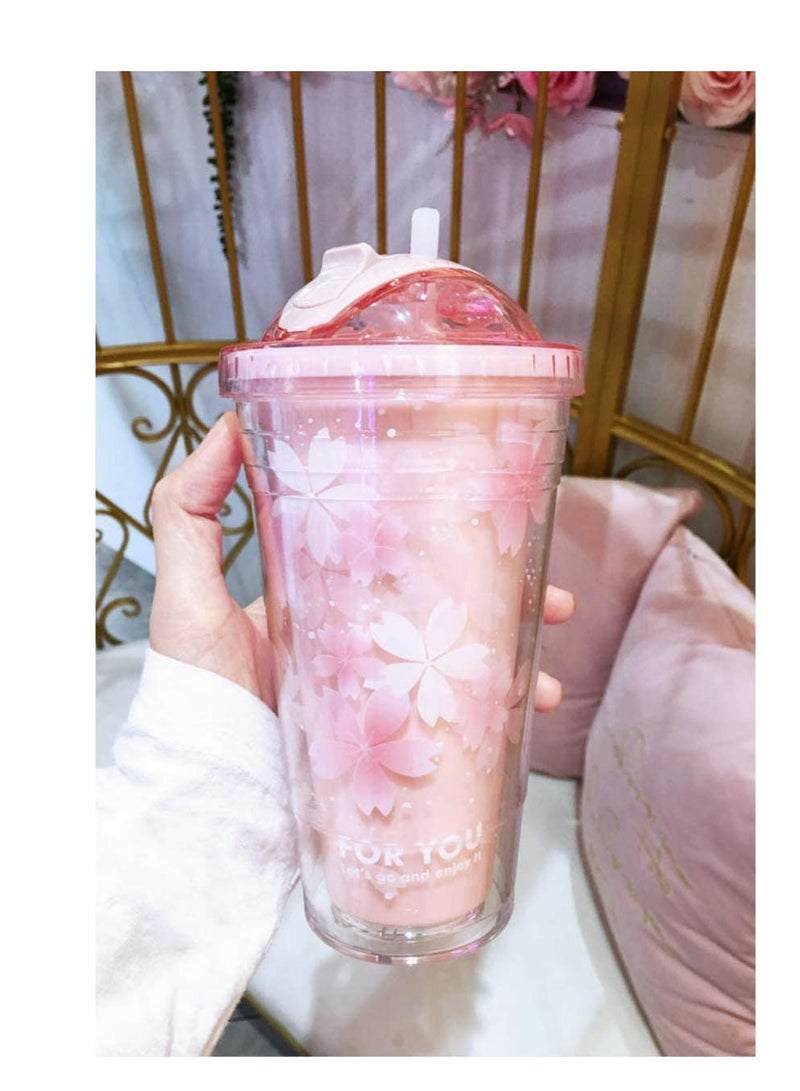 كاست ويف Stainless Steel Tumbler,  Insulated Tumbler with Lid and Straw Double Wall Reusable Leakproof 16oz Travel Tumbler Cup Water Bottle BPA Free - Pink - Image 4