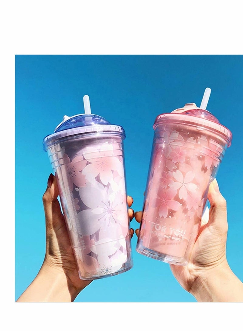 كاست ويف Stainless Steel Tumbler,  Insulated Tumbler with Lid and Straw Double Wall Reusable Leakproof 16oz Travel Tumbler Cup Water Bottle BPA Free - Pink - Image 1