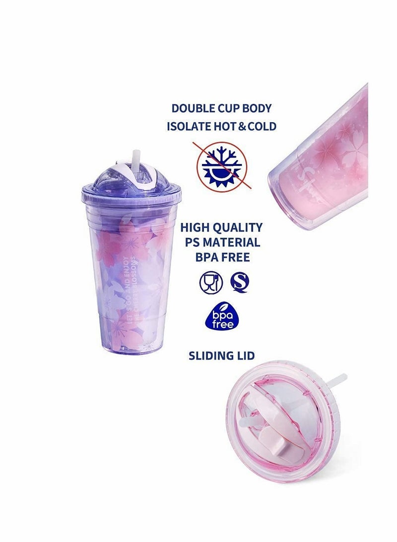 كاست ويف Stainless Steel Tumbler,  Insulated Tumbler with Lid and Straw Double Wall Reusable Leakproof 16oz Travel Tumbler Cup Water Bottle BPA Free - Pink - Image 3