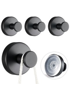 Dominy 4 PCS Suction Cup Hooks for Shower, Stainless Steel No Drill Suction Towel Hooks for Bathroom Wall, Kitchen, Glass, Mirror, Tile to Hang Towels, Robes (Black)  - Image 1