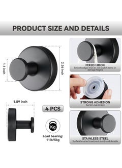 Dominy 4 PCS Suction Cup Hooks for Shower, Stainless Steel No Drill Suction Towel Hooks for Bathroom Wall, Kitchen, Glass, Mirror, Tile to Hang Towels, Robes (Black)  - Image 2