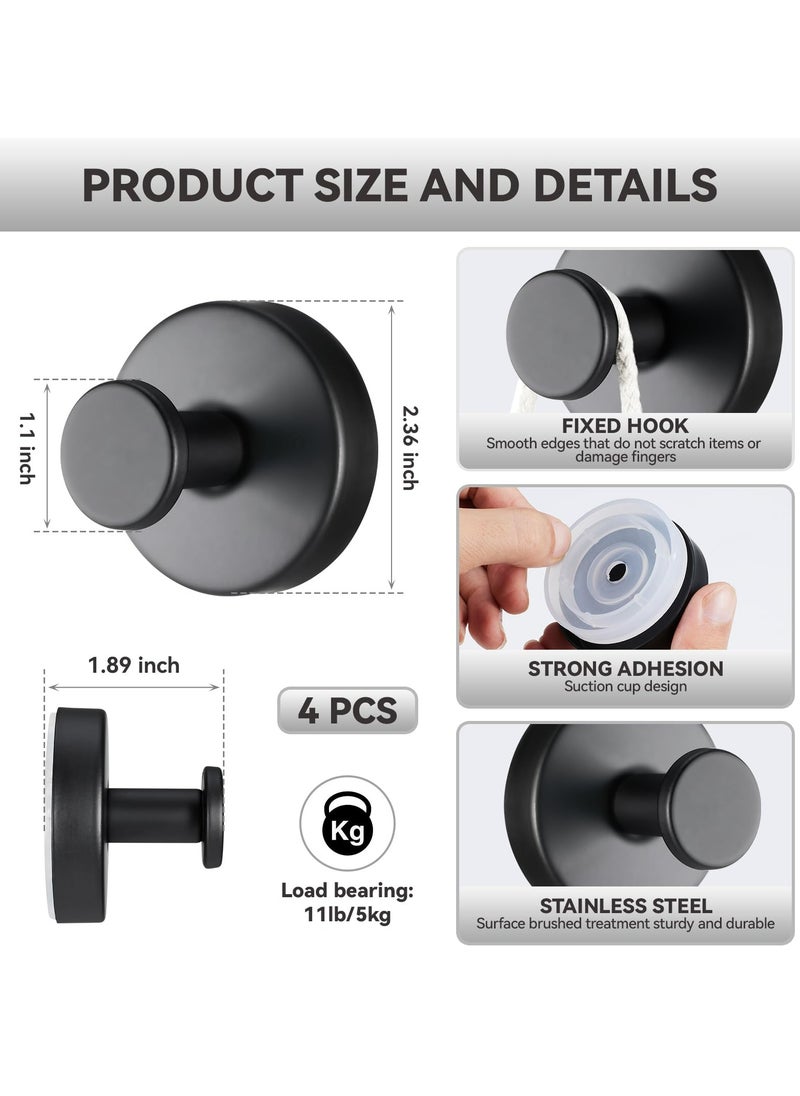 Dominy 4 PCS Suction Cup Hooks for Shower, Stainless Steel No Drill Suction Towel Hooks for Bathroom Wall, Kitchen, Glass, Mirror, Tile to Hang Towels, Robes (Black)  - Image 2