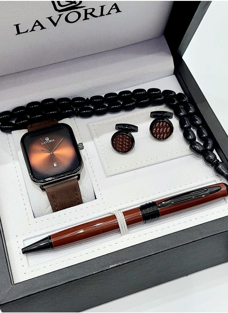 LAVORIA Laforea watch gift set for men consisting of 4 pieces, a rosary watch, a pen and a set of buttons  - Image 1