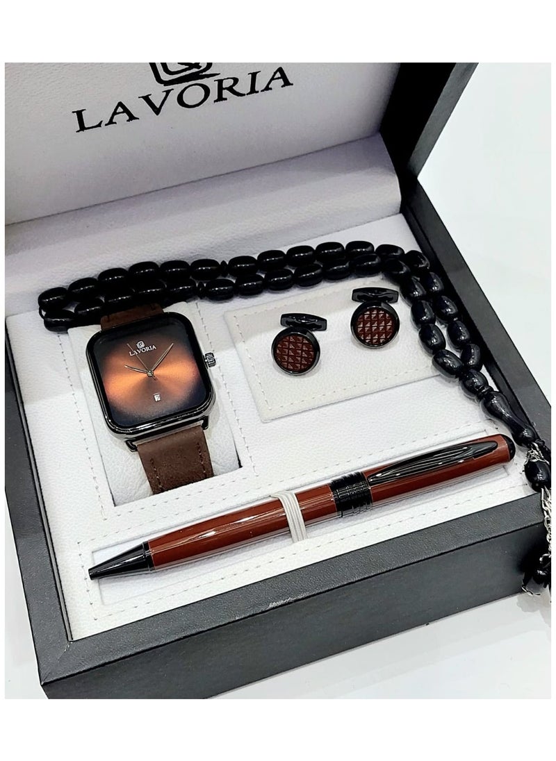 LAVORIA Laforea watch gift set for men consisting of 4 pieces, a rosary watch, a pen and a set of buttons  - Image 2