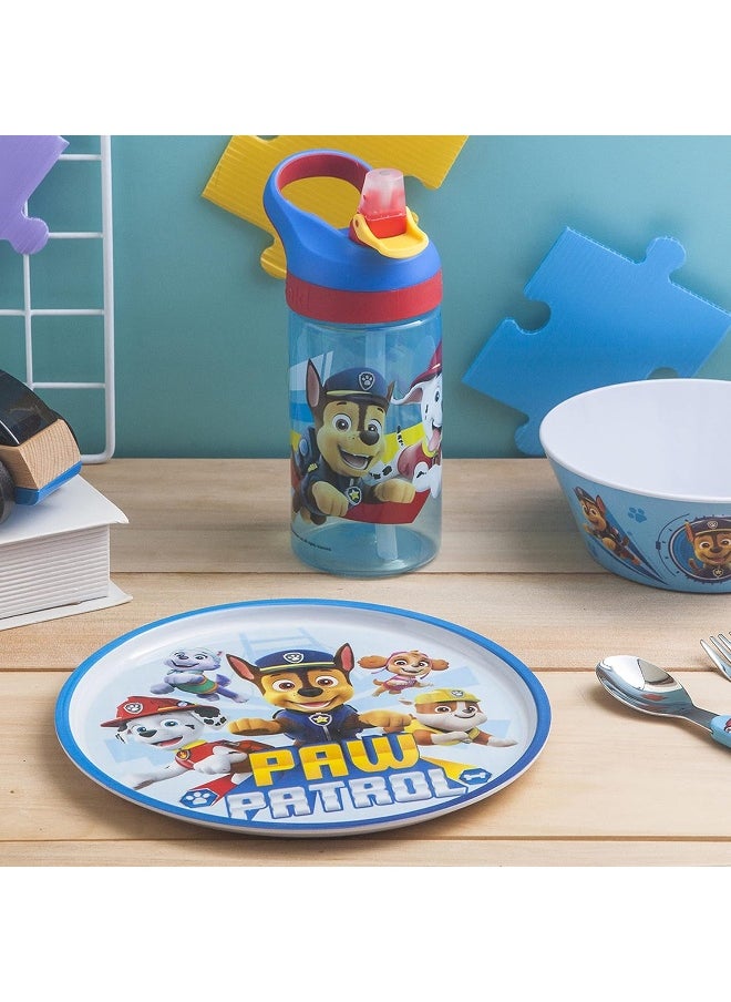 Zak Designs - Zak Designs PAW Patrol Dinnerware 5 Piece Set Includes Plate, Bowl, Water Bottle, and Utensil Tableware, Non-BPA, Made of Durable Material and Perfect for Kids (Chase, Marshall, Rubble, Skye) - Image 1