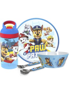Zak Designs PAW Patrol Dinnerware 5 Piece Set Includes Plate, Bowl, Water Bottle, and Utensil Tableware, Non-BPA, Made of Durable Material and Perfect for Kids (Chase, Marshall, Rubble, Skye)