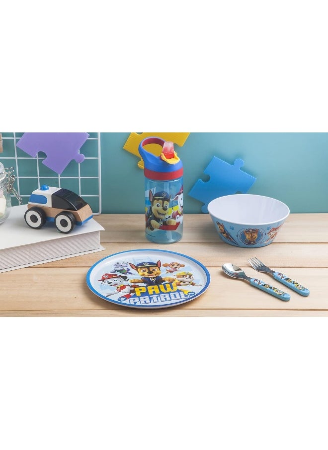 Zak Designs - Zak Designs PAW Patrol Dinnerware 5 Piece Set Includes Plate, Bowl, Water Bottle, and Utensil Tableware, Non-BPA, Made of Durable Material and Perfect for Kids (Chase, Marshall, Rubble, Skye) - Image 1