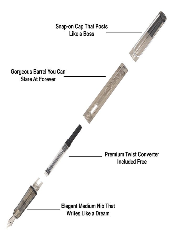 BUZZ COOL Black Fountain Ink Pen With Ink Converter Pump | Black Transparent Body Fountain Pen with Fine Nib(0.5mm) | Zero Ink Leakage Smooth Writing Ink Pen - Image 5