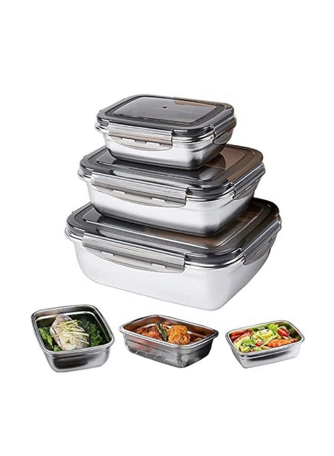 Femora High Stainless Steel Rectangular Container, Leakproof airtight Lid, 350 ML, 550 ML, 850 ML, Pack of 3, Silver - Image 1