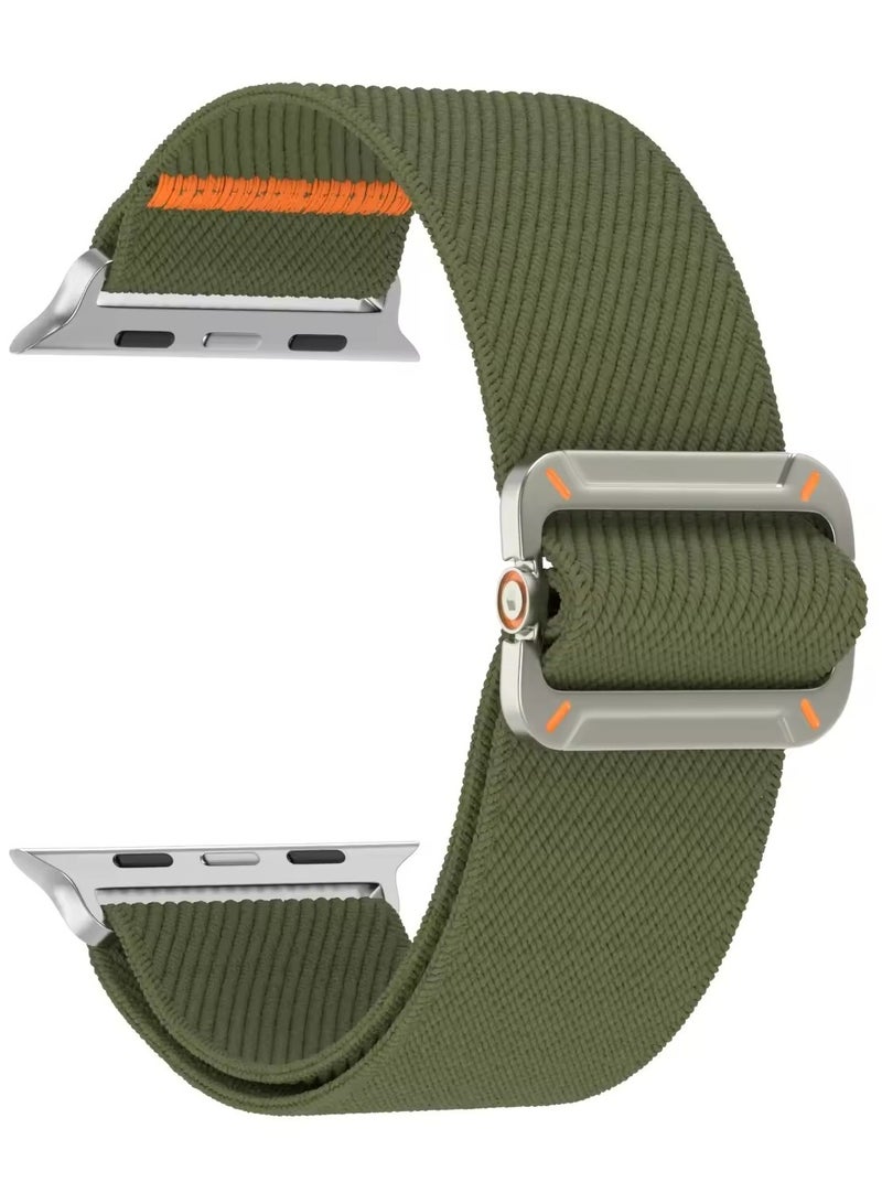 Adjustable Nylon Strap For Apple Watch Series 10/9/8/7/6/5/Ultra 2/Ultra - 49mm 44mm 45mm 42mm 46mm With metal buckle (Green) - Image 1