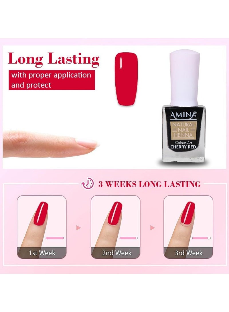 Amina Instant Nail Henna Polish Mehendi Bottle | Vegan & Halal Nail Polish For Women & Girls | Without Chemicals | Long Lasting | Ready To Use Cherry Red Colour Stain | - Image 3