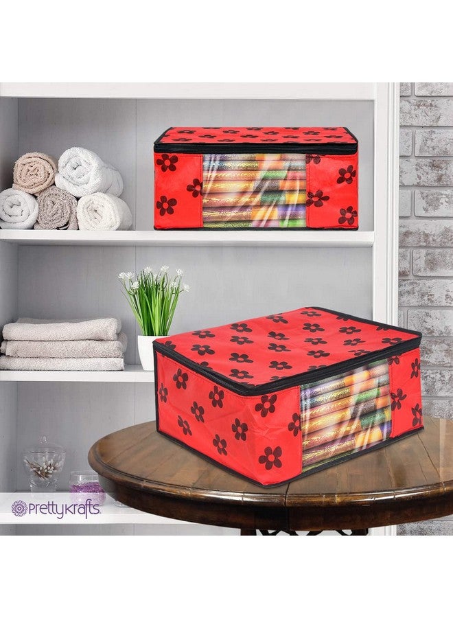 PrettyKrafts Saree Cover Set Of 6 Large Flower Prints/Wardrobe Organiser/Clothes Bag_Red - Image 5