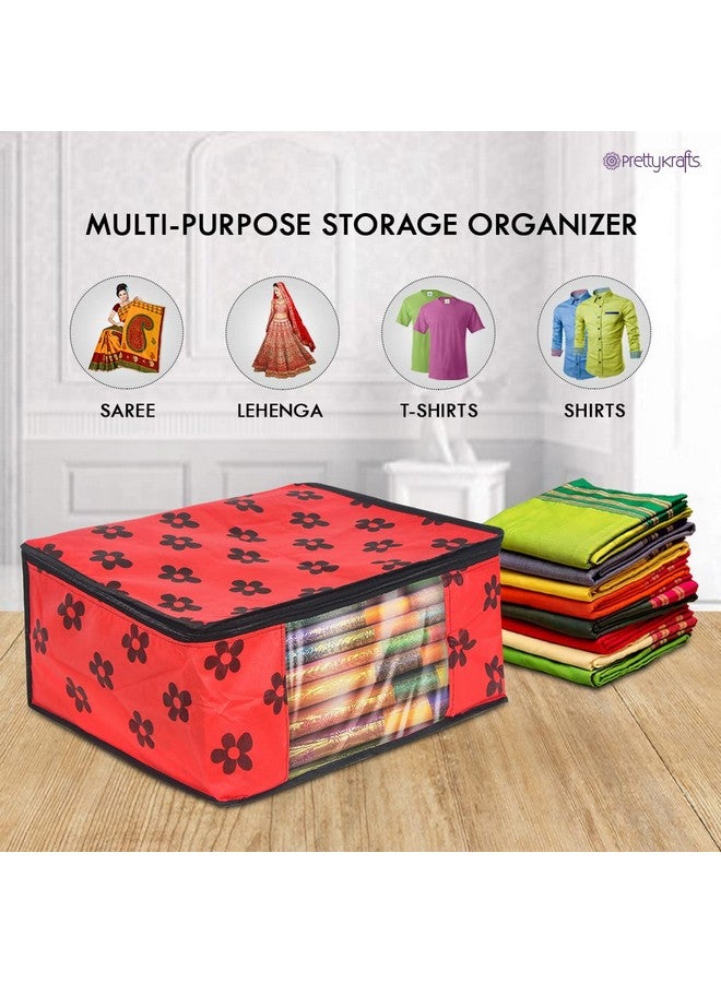 PrettyKrafts Saree Cover Set Of 6 Large Flower Prints/Wardrobe Organiser/Clothes Bag_Red - Image 2