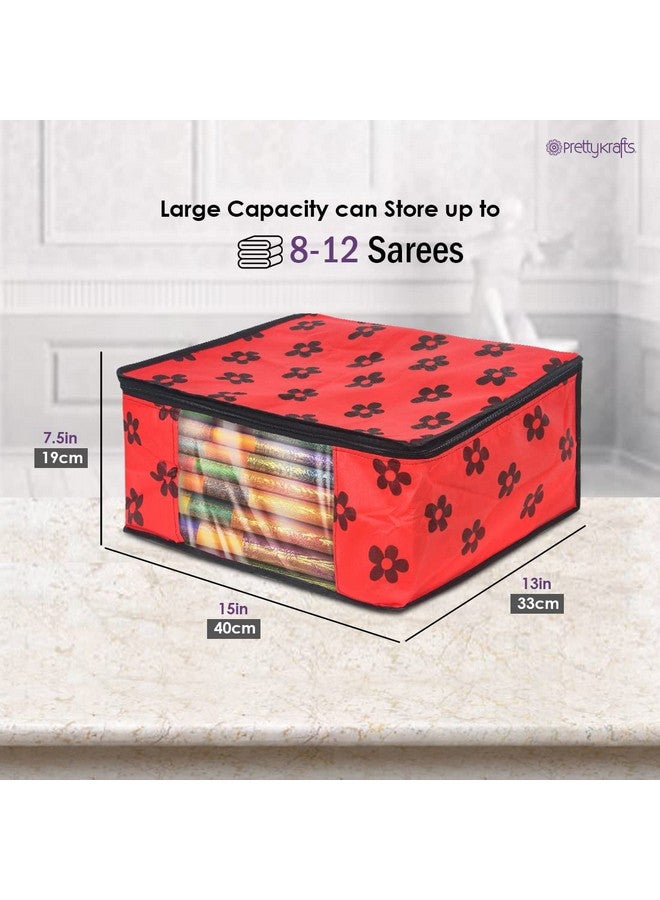 PrettyKrafts Saree Cover Set Of 6 Large Flower Prints/Wardrobe Organiser/Clothes Bag_Red - Image 3