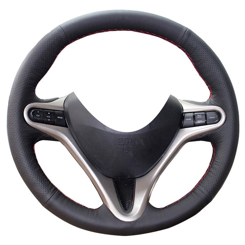 Eiseng Steering Wheel Cover for 3 Spokes 8th Honda Civic 2007 2008 2009 2010 2011 DIY Sew Interior Accessories 135145 inches Stitch On Wrap Black Genuine Leather Red Thread