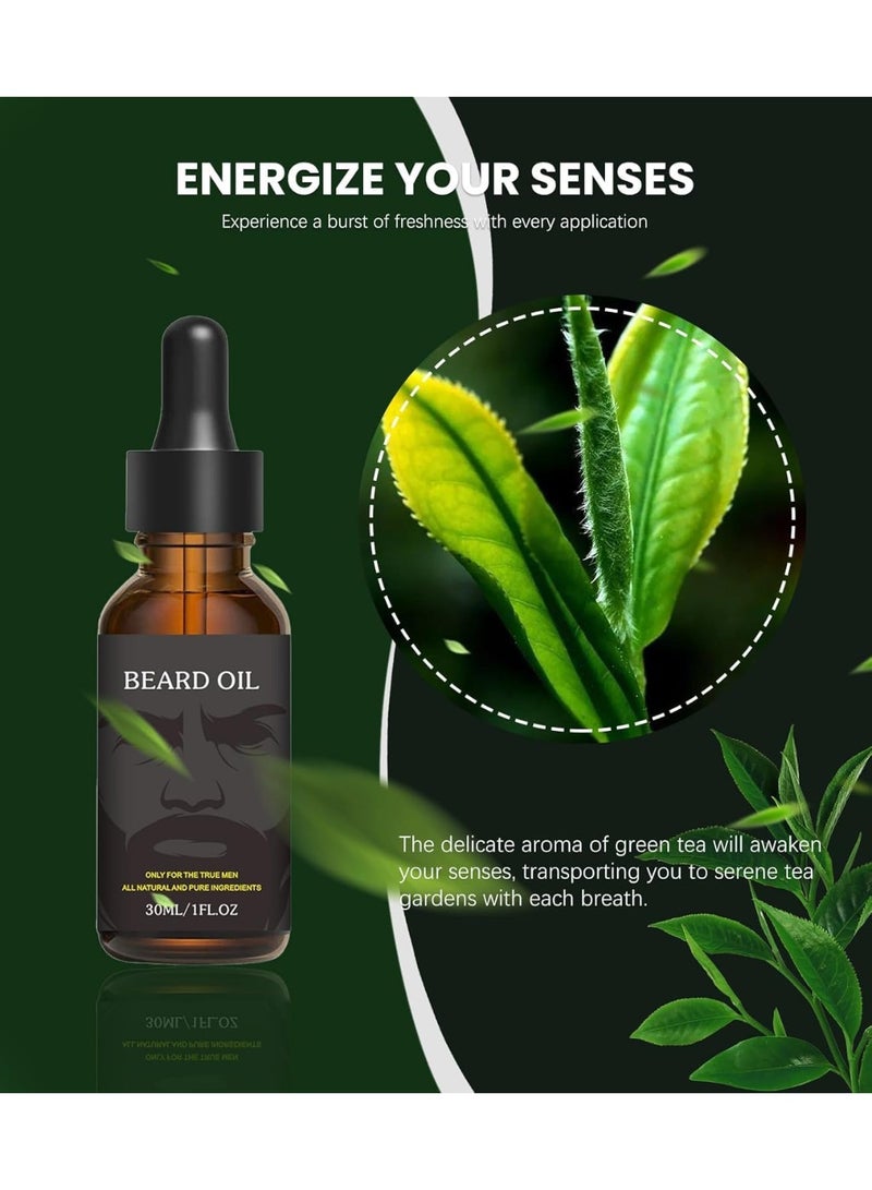 INKEEY Beard Oil, Pure Natural Beard Growth Oil, Beard Moisturizing Softener, Beard Growth Products for Patchy Beard, Fathers Day, Perfect Gifts for Men Husband Boyfriend Dad, with Green Tea Scent (30 ml) - Image 3
