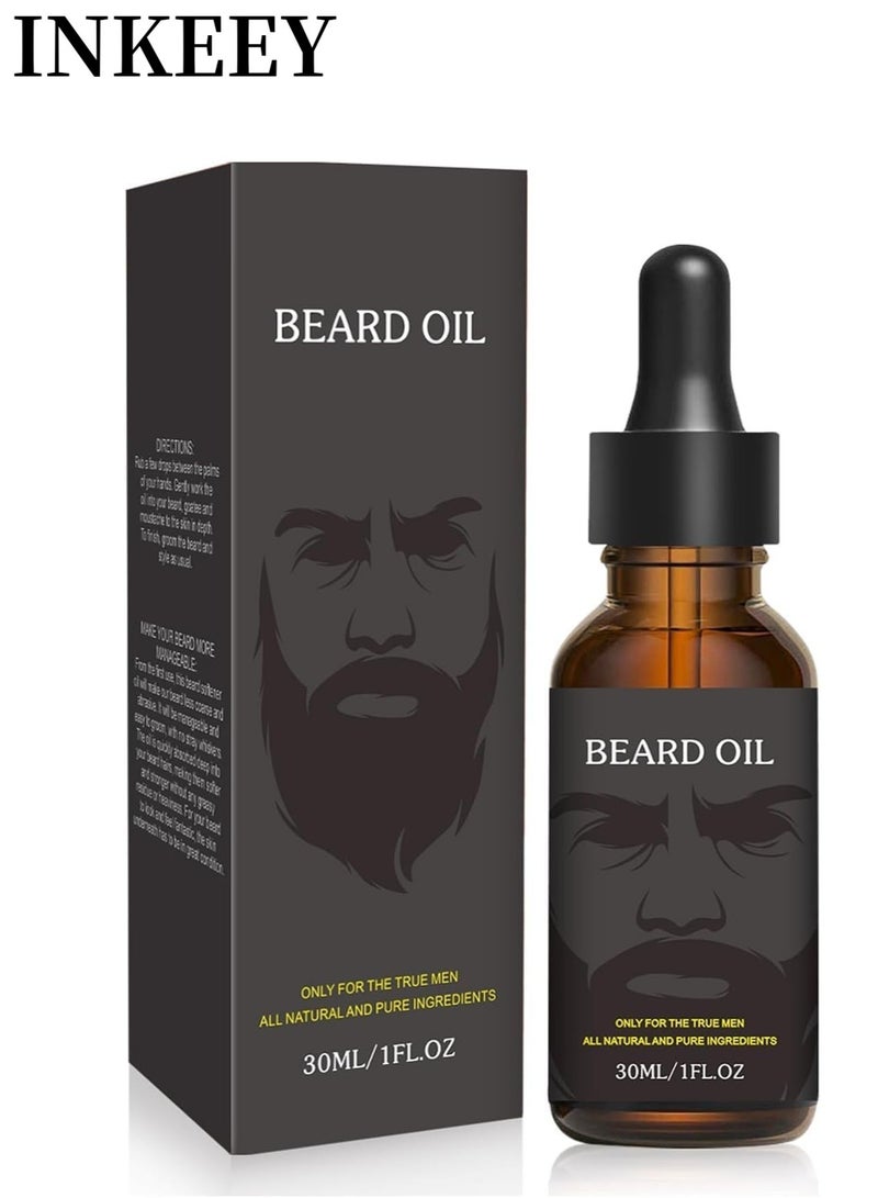 INKEEY Beard Oil, Pure Natural Beard Growth Oil, Beard Moisturizing Softener, Beard Growth Products for Patchy Beard, Fathers Day, Perfect Gifts for Men Husband Boyfriend Dad, with Green Tea Scent (30 ml) - Image 1