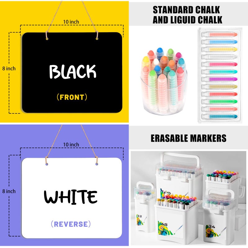 THSLSFX 3Pcs Hanging Chalkboard Signs 8x10 Inch Wooden Double Sided Erasable Message Board, Memo Message Sign with Hanging String for Wedding Kitchen Home Party Decoration - Image 2