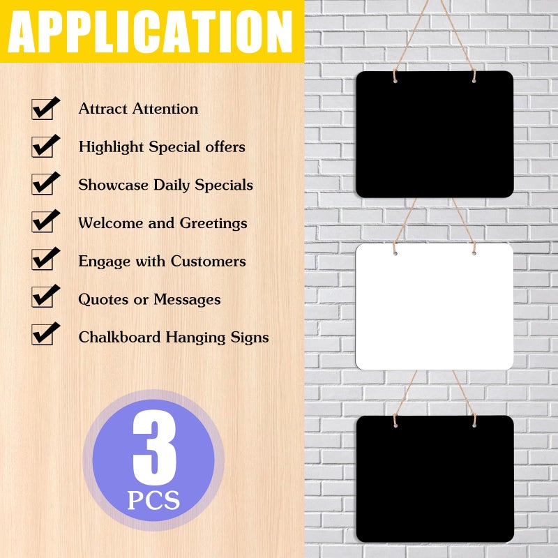THSLSFX 3Pcs Hanging Chalkboard Signs 8x10 Inch Wooden Double Sided Erasable Message Board, Memo Message Sign with Hanging String for Wedding Kitchen Home Party Decoration - Image 3