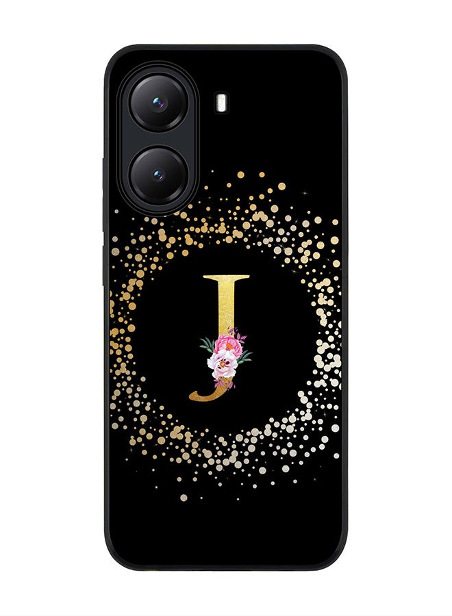 Stylizedd For Xiaomi Poco X7 Pro 5G Case,Slim fit Camera Protection, Shockproof Thin Phone cover  - Custom Monogram Floral - J ( Black ) - Image 1