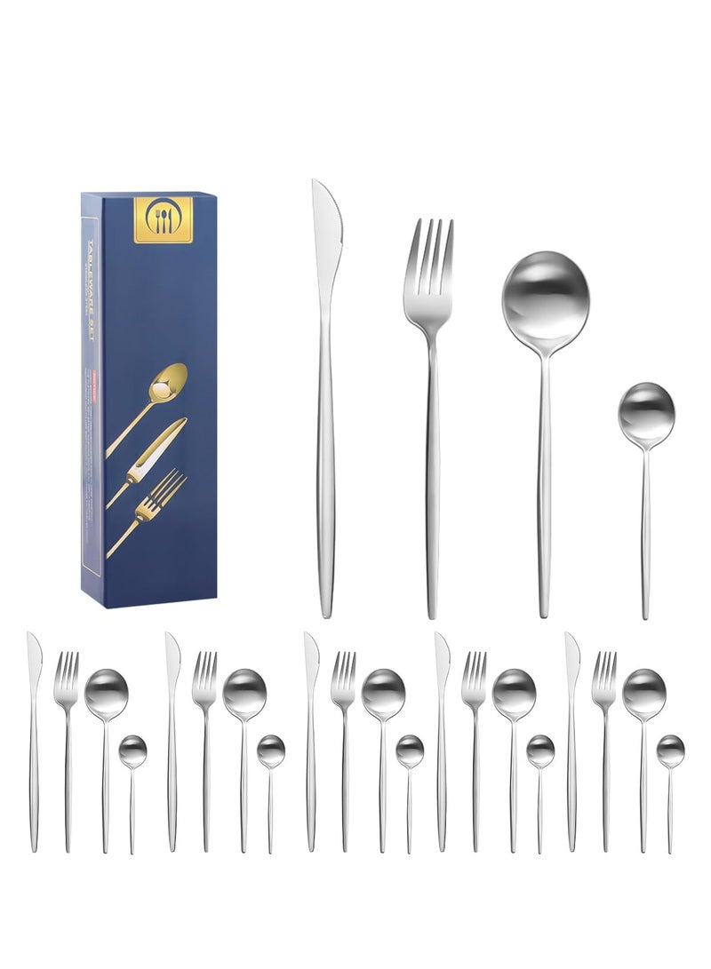 SSGP Flatware Set for 6 Persons, 24-Piece Stainless Steel Cutlery Set Including Knives, Forks, Spoons Mirror Polished, Flatware Set for Kitchen, Restaurant, Hotel, Dishwasher Safe (Silver) - Image 1