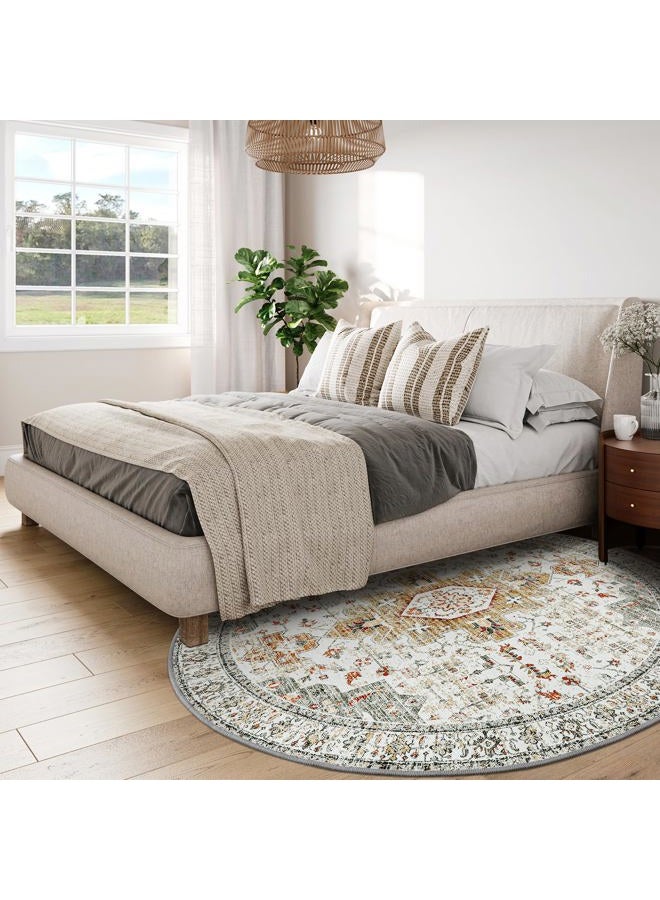 Moynesa Ultra-Thin Washable Round Rug - 6ft Large Living Room Circle Area Rugs, Vintage Dining Room Mat Stain Resistant Nursery Carpet for Bedroom Mudroom Kitchen Apartment Home Office - Image 2