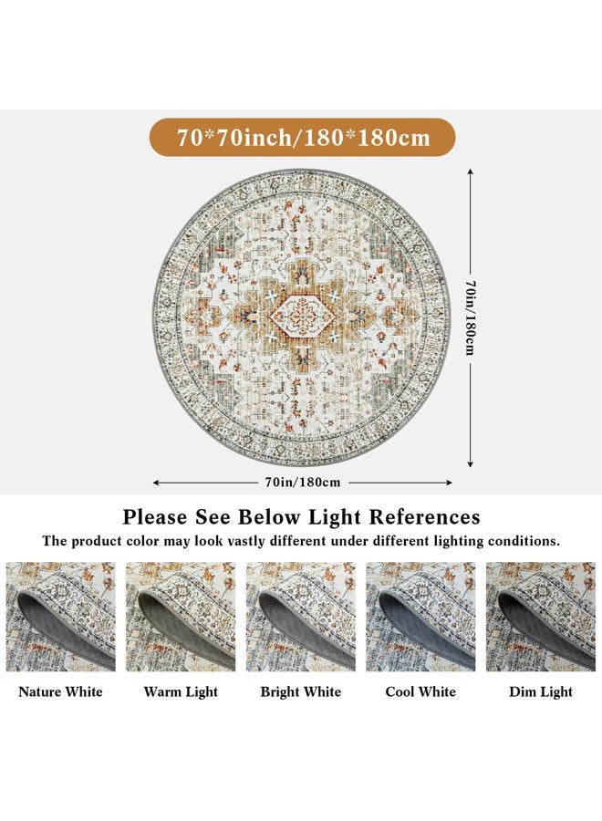 Moynesa Ultra-Thin Washable Round Rug - 6ft Large Living Room Circle Area Rugs, Vintage Dining Room Mat Stain Resistant Nursery Carpet for Bedroom Mudroom Kitchen Apartment Home Office - Image 3